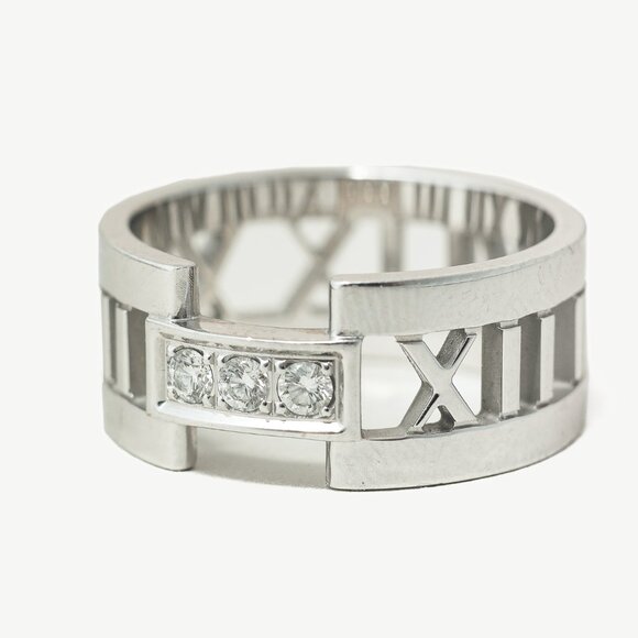 Tiffany & Co. Atlas 18K White Gold & Diamond Roman Time Ring - Picture 2 of 7
